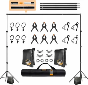 Backdrop Stand, Photo Video Studio 8.5 x10ft Adjustable Background Support System Kit with 2 Sandbag, 6 Backdrop Spring Clamp and Carry Bag for Photoshoot, Parties, Baby Shower, Birthday, Wedding