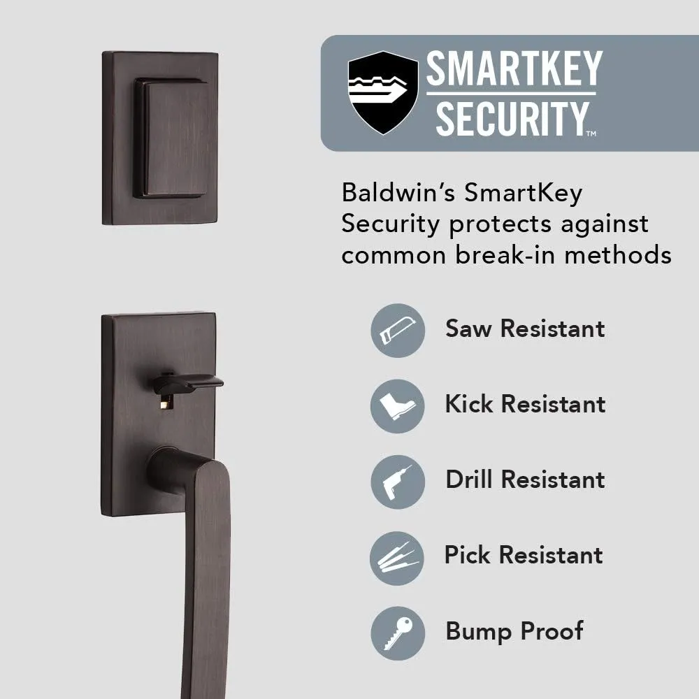 Baldwin Spyglass , Front Entry Handleset with Interior Lever, Featuring SmartKey Deadbolt Re-Key Technology and Microban Protection, in Venetian Bronze