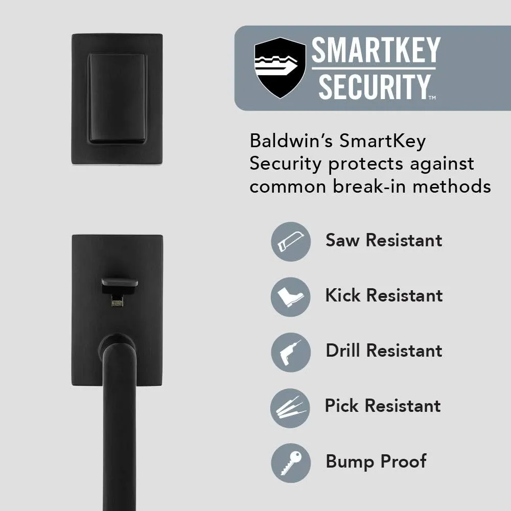 Baldwin Spyglass , Front Entry Handleset with Interior Lever, Featuring SmartKey Deadbolt Re-Key Technology, in Matte Black