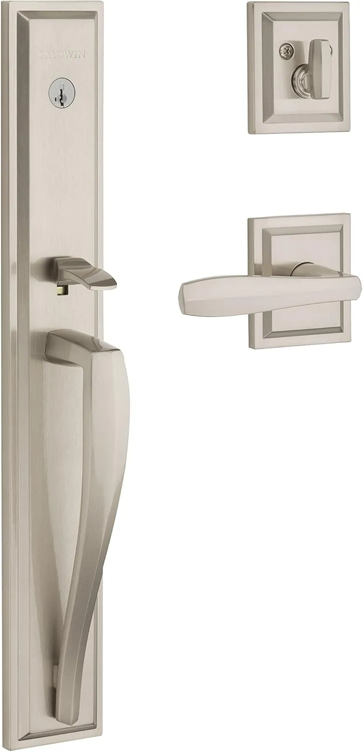 Baldwin Torrey Pines, Front Entry Handleset with Interior Lever, Featuring SmartKey Deadbolt Re-Key Technology and Microban Protection, in Satin Nickel, 20"L x 3.75"W