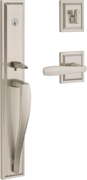 Baldwin Torrey Pines, Front Entry Handleset with Interior Lever, Featuring SmartKey Deadbolt Re-Key Technology and Microban Protection, in Satin Nickel, 20"L x 3.75"W
