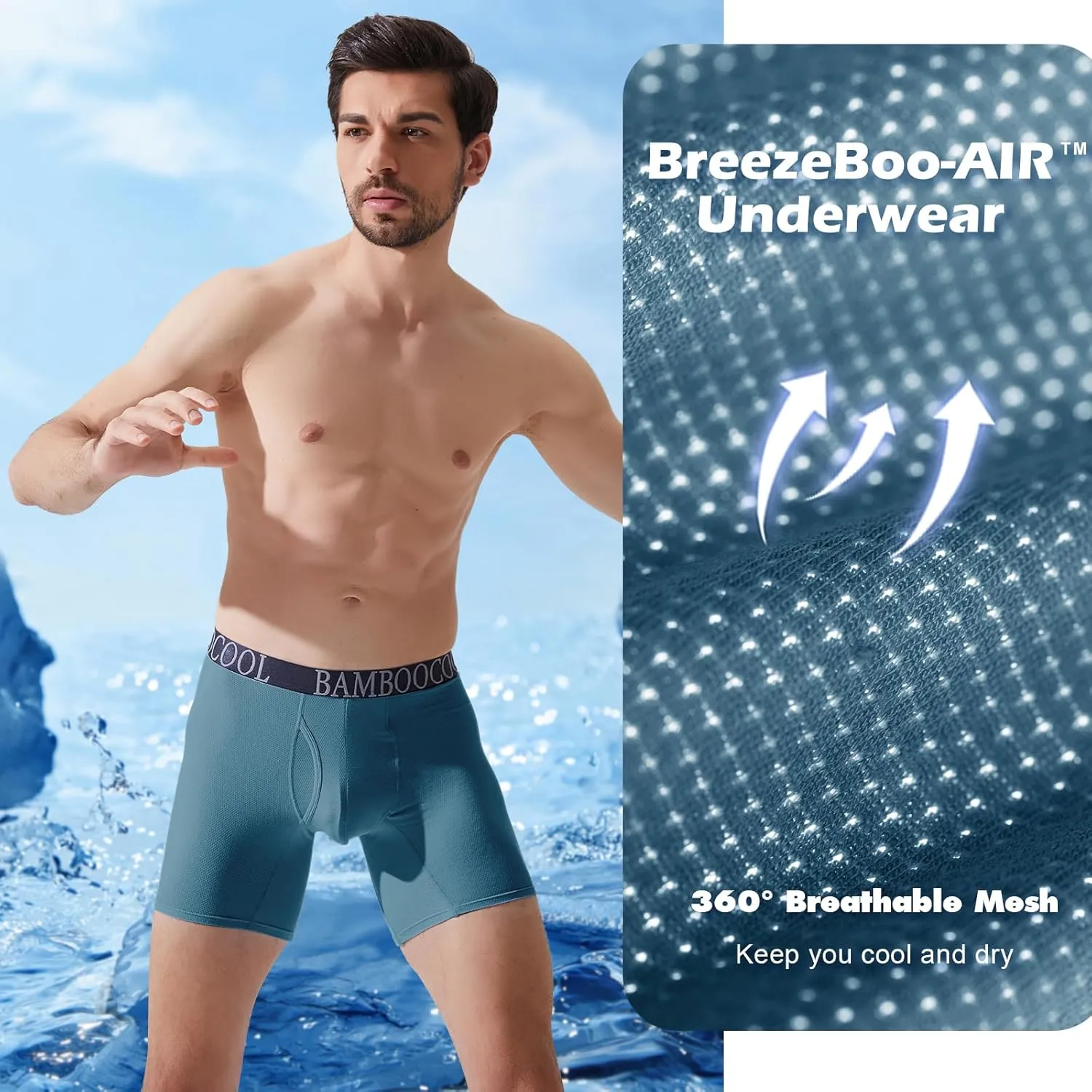 BAMBOO COOL Men's 360° Breathable Mesh Underwear Moisture-Wicking Boxer Briefs Cooling Performance,Multipack