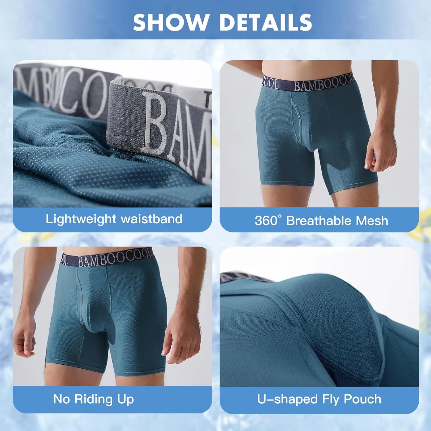 BAMBOO COOL Men's 360° Breathable Mesh Underwear Moisture-Wicking Boxer Briefs Cooling Performance,Multipack