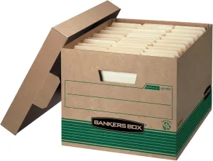 Bankers Box 12 Pack STOR/FILE Medium-Duty 100% Recycled File Storage Boxes, FastFold, Lift-Off Lid, Letter/Legal, Kraft/Green