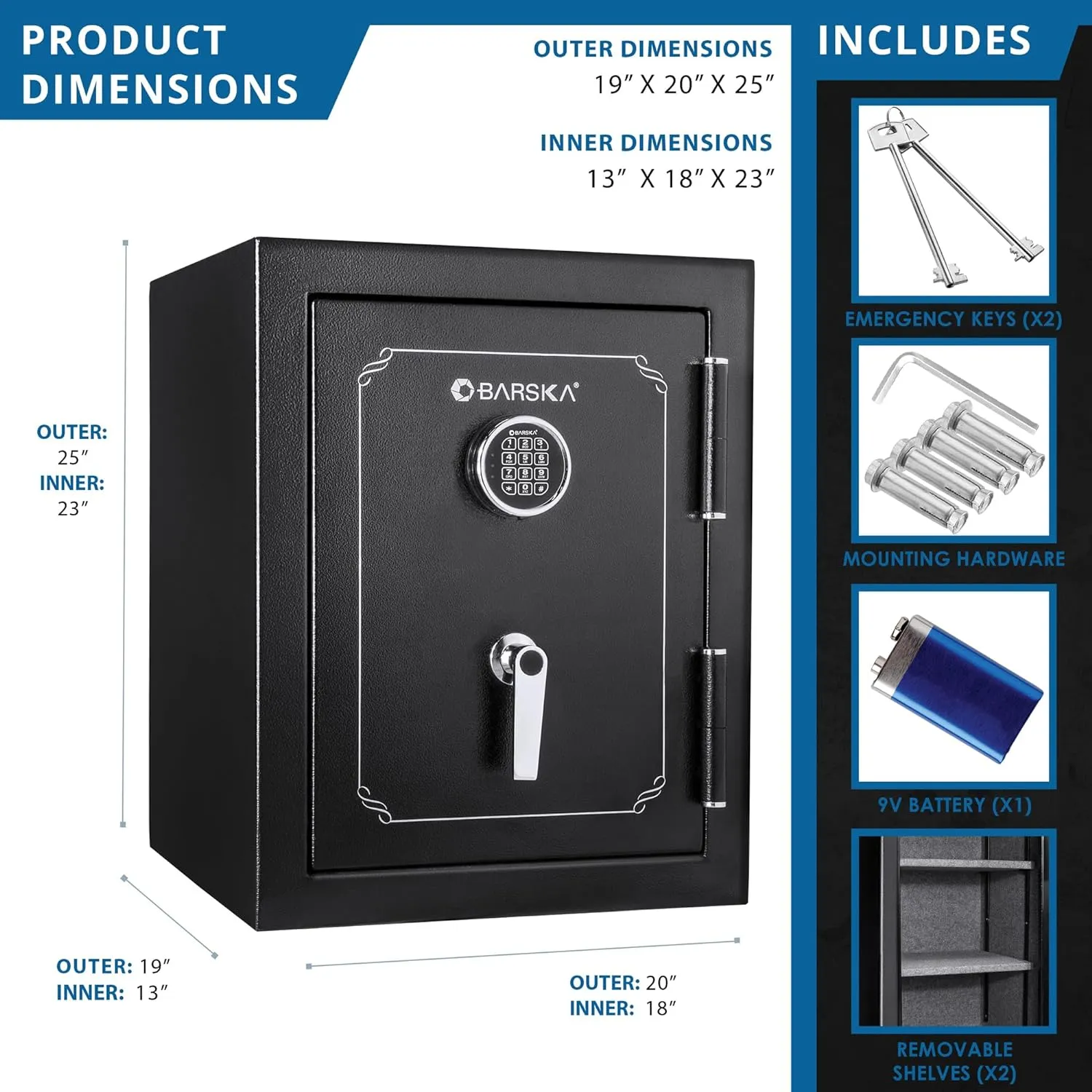 Barska 2.6 Cu. Ft. Fireproof Safe – Digital PIN Lock Vault with 30 Min Fire Rating @ 1400°F, 3 Steel Deadbolts, Adjustable Shelves & Carpeted Interior for Home or Office