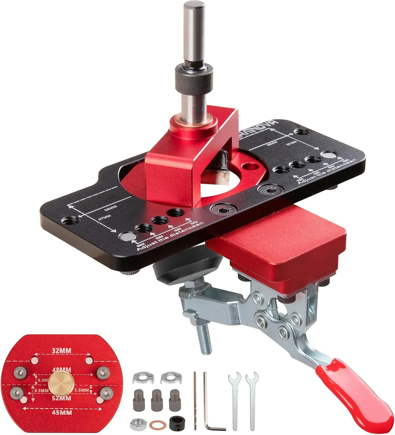 BEAMNOVA Upgraded 35mm Concealed Hinge Jig with Hole Drilling Guide Locator Compatible with 32mm, 45mm, 48mm and 52mm Hinges Cabinet Door Woodworking Tool Mounting Locking Hinge Boring Jig