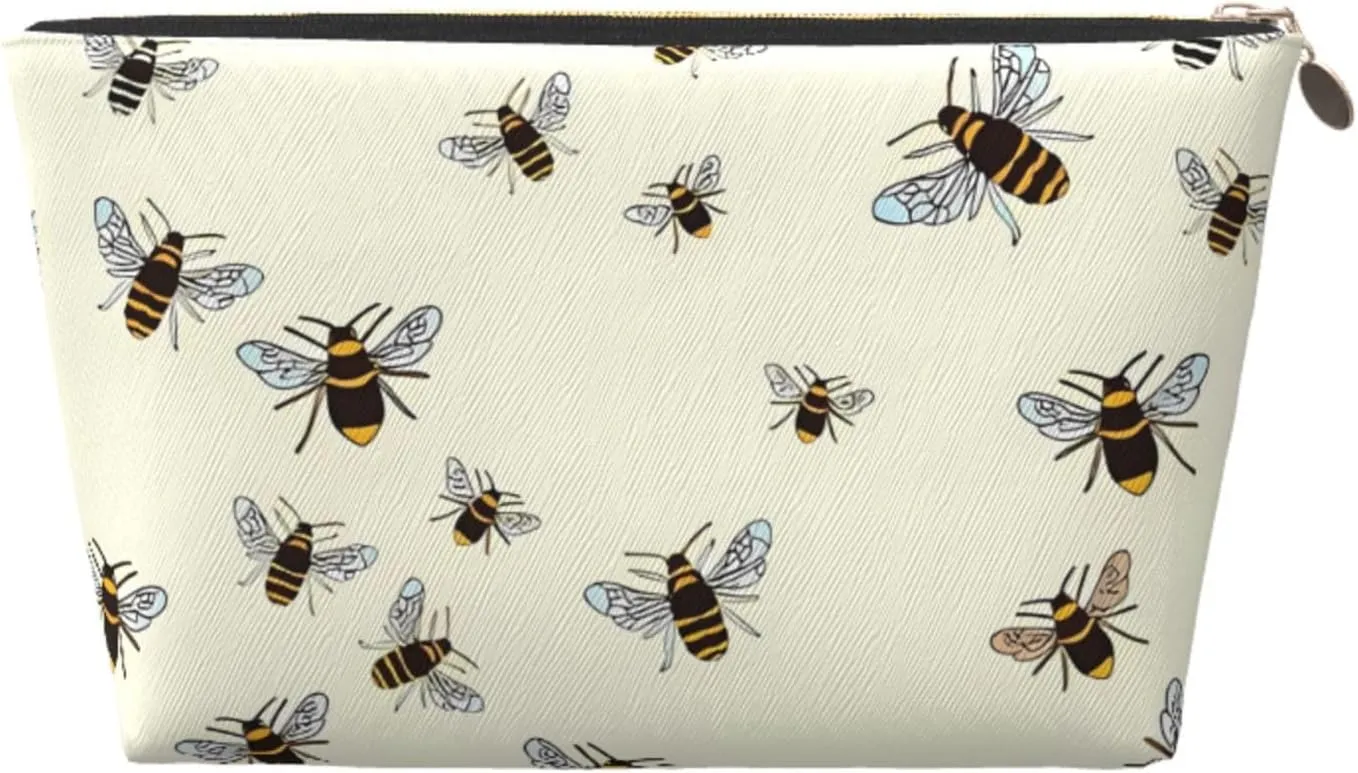 Bees Pattern Cosmetic Bag Travel Makeup Bag Organizer Toiletry Bag with Zipper Storage Pouch Coin Purse Brushes for Women Girls Gifts