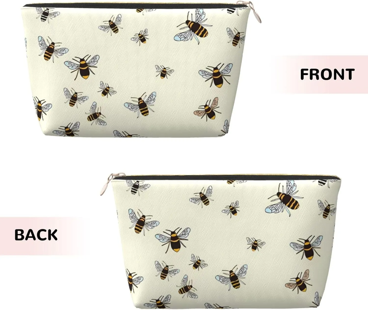 Bees Pattern Cosmetic Bag Travel Makeup Bag Organizer Toiletry Bag with Zipper Storage Pouch Coin Purse Brushes for Women Girls Gifts