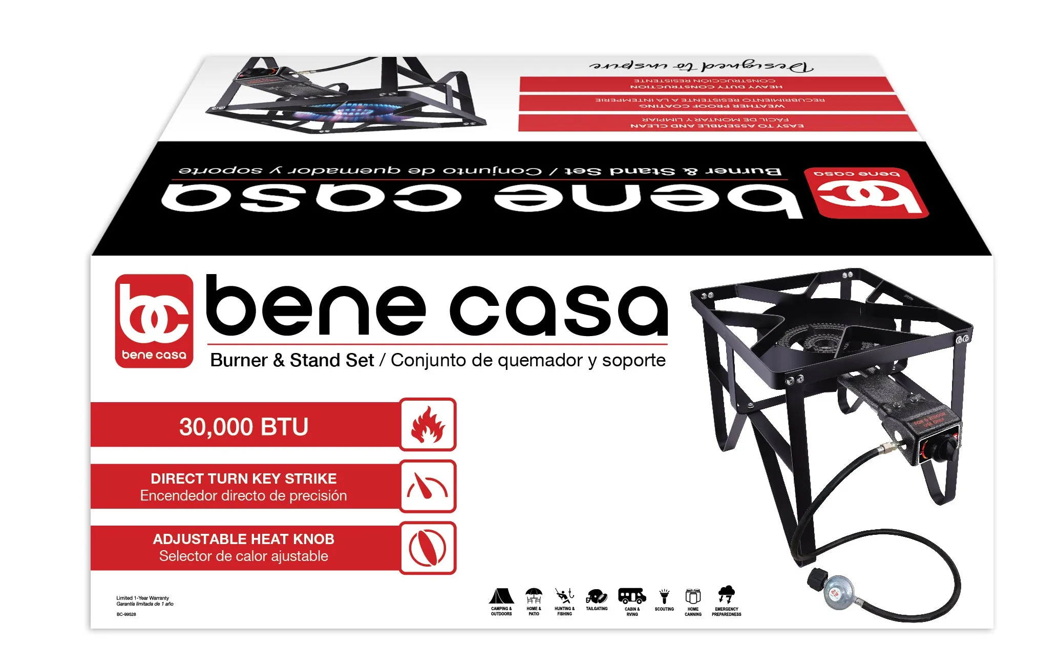 Bene Casa Single Square Burner & Stand; 30,000 BTU Portable Outdoor Stove