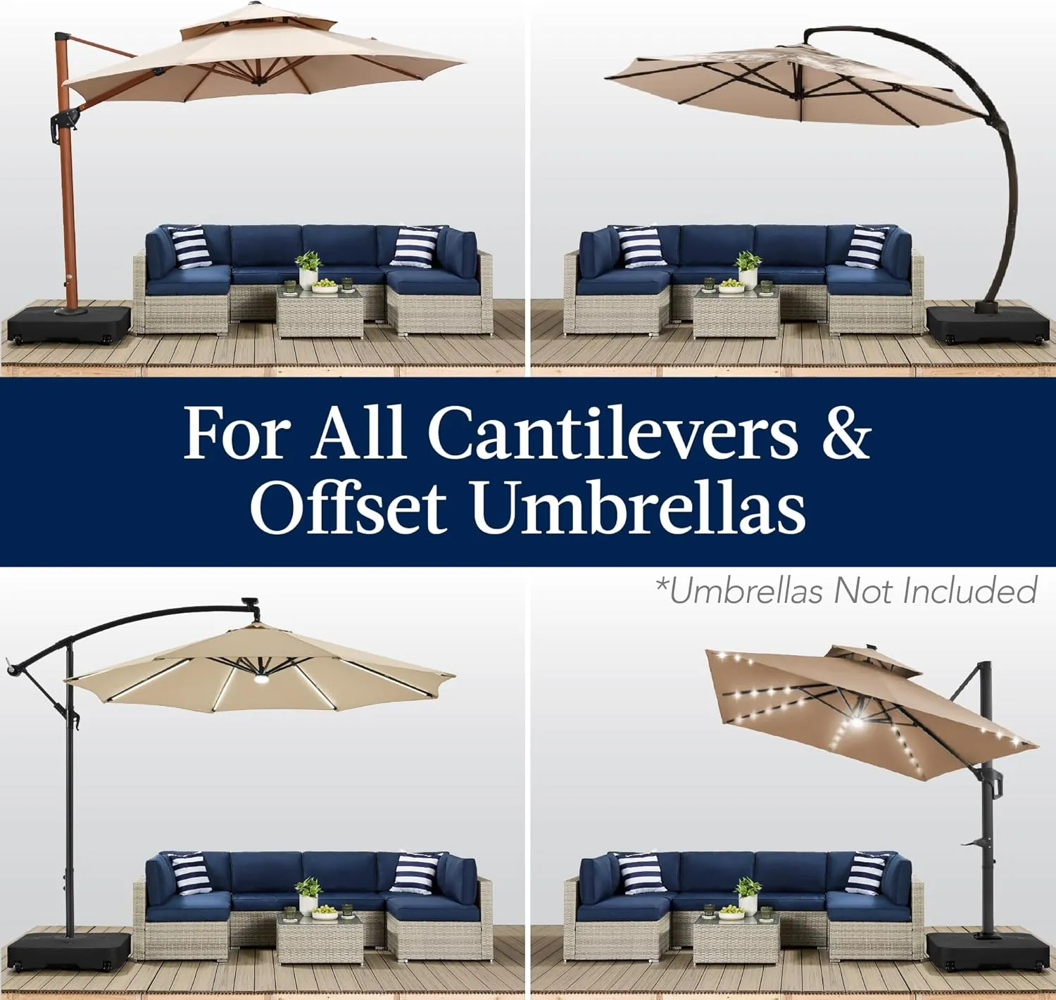 Best Choice Products 330lb Mobile Cantilever Offset Patio Umbrella Base, Universal Fit Heavy-Duty Outdoor Portable Stand w/Wheels Locks, Fillable Weights Set - Black