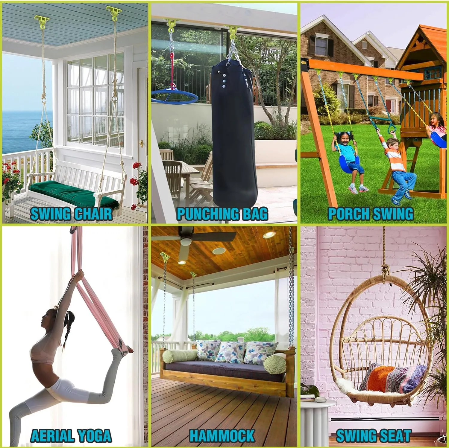 BETOOLL Swing Hangers Heavy Duty Porch Swing Hanging Kit for Ceiling Mounts Playground Tree Swing Hanger Indoor Outdoor Swingset Hardware Brackets Hooks 2400lb Yoga Hammock Accessories Yellow 4PCS