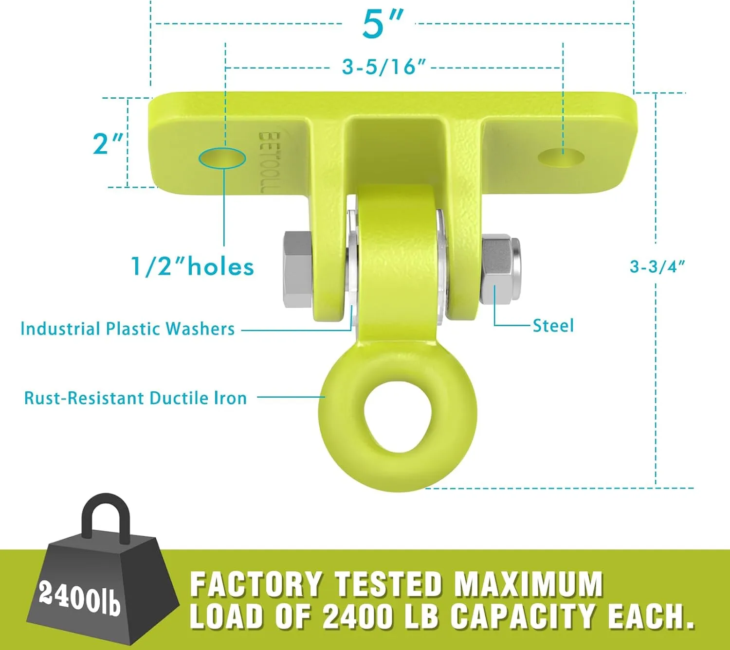 BETOOLL Swing Hangers Heavy Duty Porch Swing Hanging Kit for Ceiling Mounts Playground Tree Swing Hanger Indoor Outdoor Swingset Hardware Brackets Hooks 2400lb Yoga Hammock Accessories Yellow 4PCS