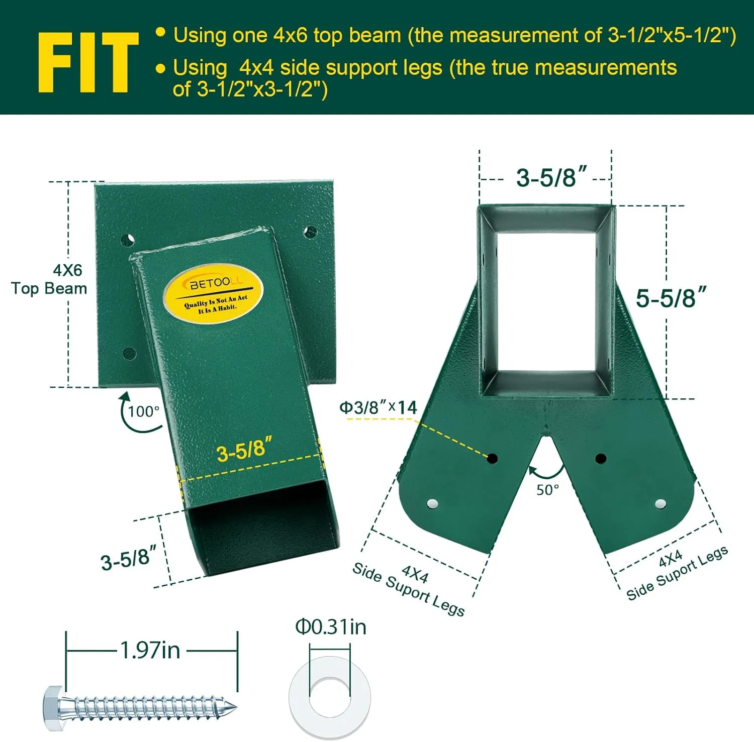 BETOOLL Swing Sets Brackets - 2 A-Frame Swing Set Brackets 4 Swing Hangers and 2 Swing Seats with All Mounting Heavy Duty Hardware Included - Swing Set Kit for Porch, Yard, Playground - Green