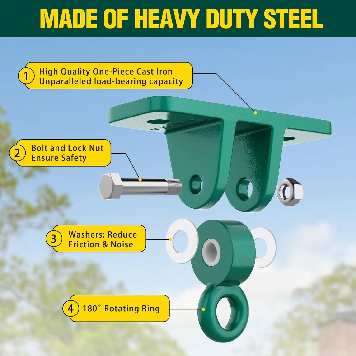 BETOOLL Swing Sets Brackets - 2 A-Frame Swing Set Brackets 4 Swing Hangers and 2 Swing Seats with All Mounting Heavy Duty Hardware Included - Swing Set Kit for Porch, Yard, Playground - Green