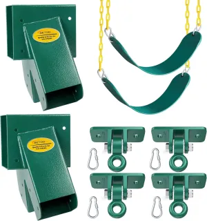 BETOOLL Swing Sets Brackets - 2 A-Frame Swing Set Brackets 4 Swing Hangers and 2 Swing Seats with All Mounting Heavy Duty Hardware Included - Swing Set Kit for Porch, Yard, Playground - Green