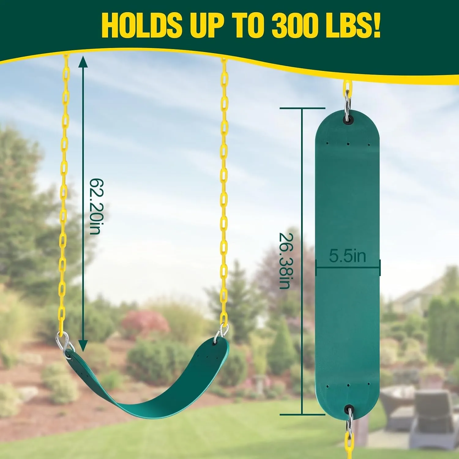 BETOOLL Swing Sets Brackets - 2 A-Frame Swing Set Brackets 4 Swing Hangers and 2 Swing Seats with All Mounting Heavy Duty Hardware Included - Swing Set Kit for Porch, Yard, Playground - Green