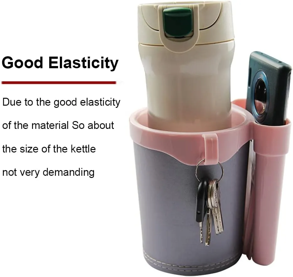 Bike Cup Holder Bike Water Bottle Holder Handlebar with Cell Phone Keys Bike Cup Holder Leather Bicycle Drink Beer Holder for Beach Cruiser Commuter Bike (Pink)