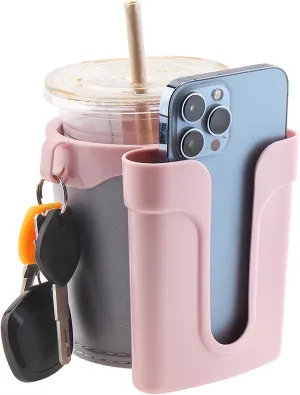 Bike Cup Holder Bike Water Bottle Holder Handlebar with Cell Phone Keys Bike Cup Holder Leather Bicycle Drink Beer Holder for Beach Cruiser Commuter Bike (Pink)