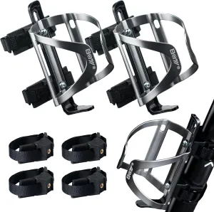 Bike Water Bottle Holder No Screws, Double Fix with Removable Velcro for Mountain Bottle Cage, 2 Pack Lightweight Aluminum Alloy Silver Bicycle Cup Cage Holder for Bicycle Accessories Portable