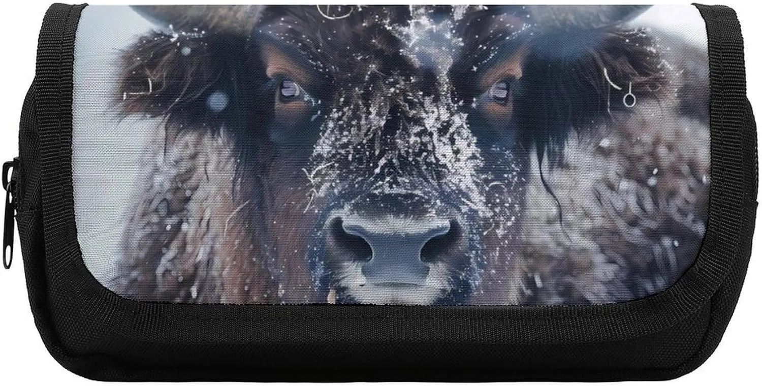 Bison Snowstorm Pencil Case Portable Pencil Pouch Pen Bag Large Capacity Stationery Bag for Home Office