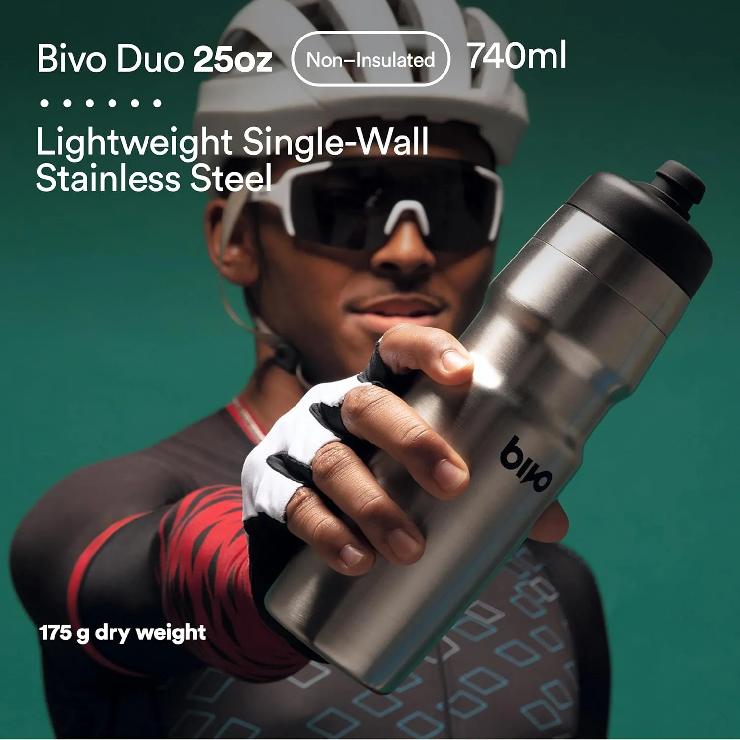 Bivo Duo 25oz Non Insulated Stainless Steel Bike Water Bottle - Lightweight for Cycling, Hiking, Sports - No Plastic Taste, Fits Most Cages, Dishwasher Safe - (Raw)