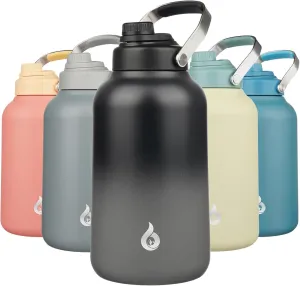 BJPKPK 1 Gallon Water Bottle Insulated, Dishwasher Safe 128oz Large Water Jug with Metal Handle & BPA Free Spout Lid, Stainless Steel Metal Thermos for Gym, Sports & Hiking, Black Grey