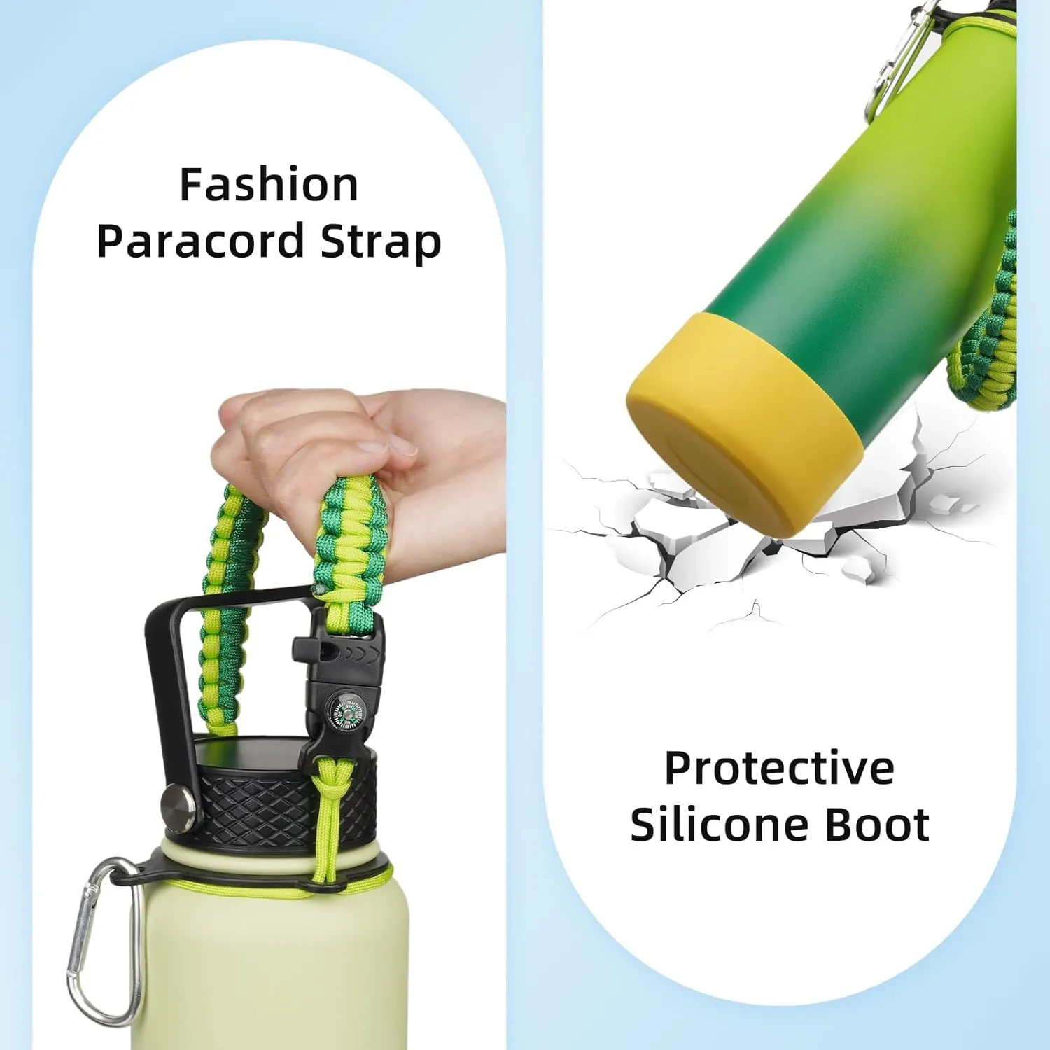 BJPKPK 32oz Insulated Water Bottles with 3 Lids, Paracord Handle & Non-slip Boot, Stainless Steel Metal Water Bottle,Reusable BPA Free Thermos, Tumblers, Bamboo Grove