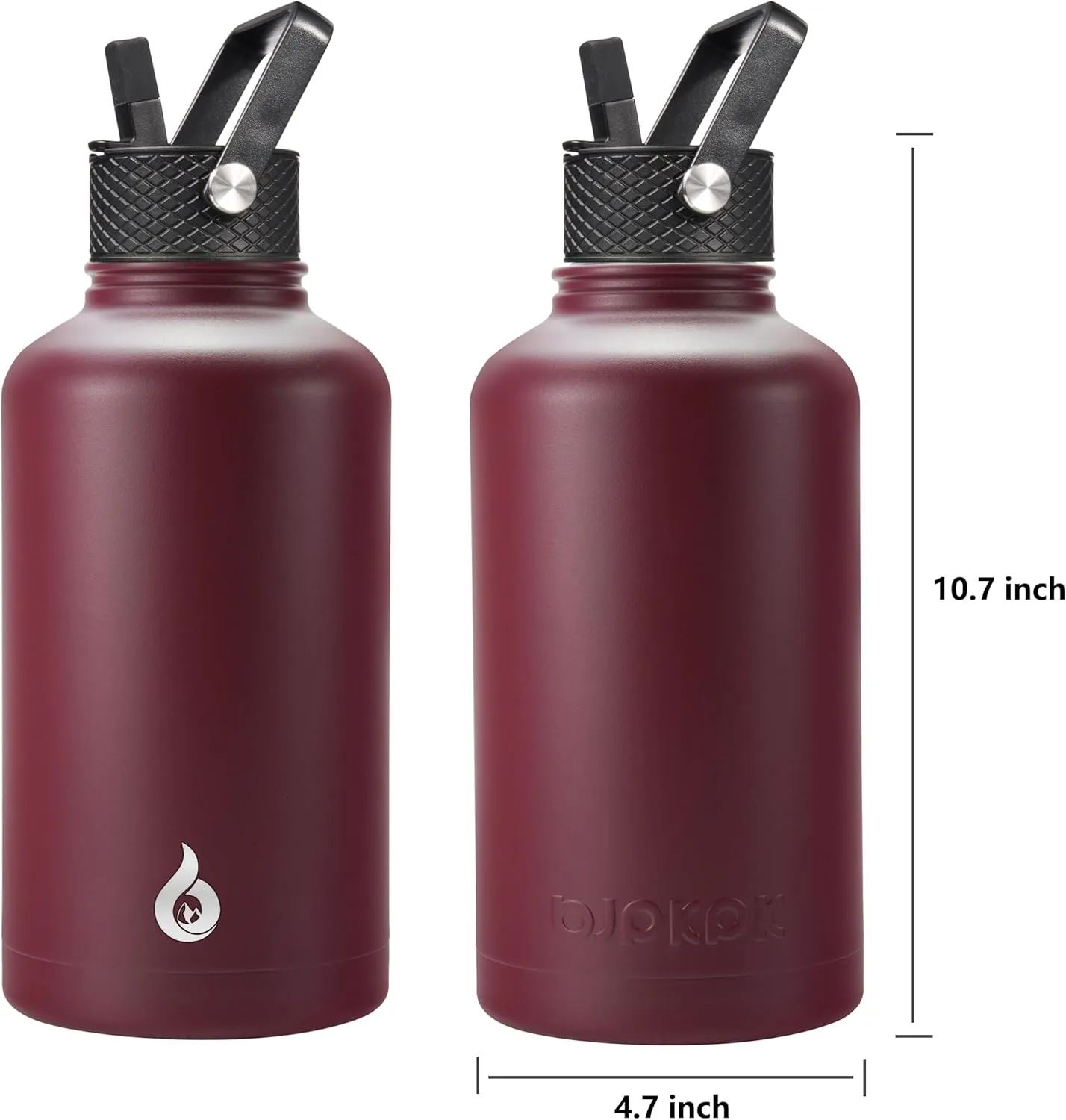 BJPKPK Half Gallon Insulated Water Bottles with Straw Lid, 64oz Large Water Jug, Stainless Steel Bottles with 3 Lids and Paracord Handle, Thermos for Hot & Cold Liquid, Brick Red
