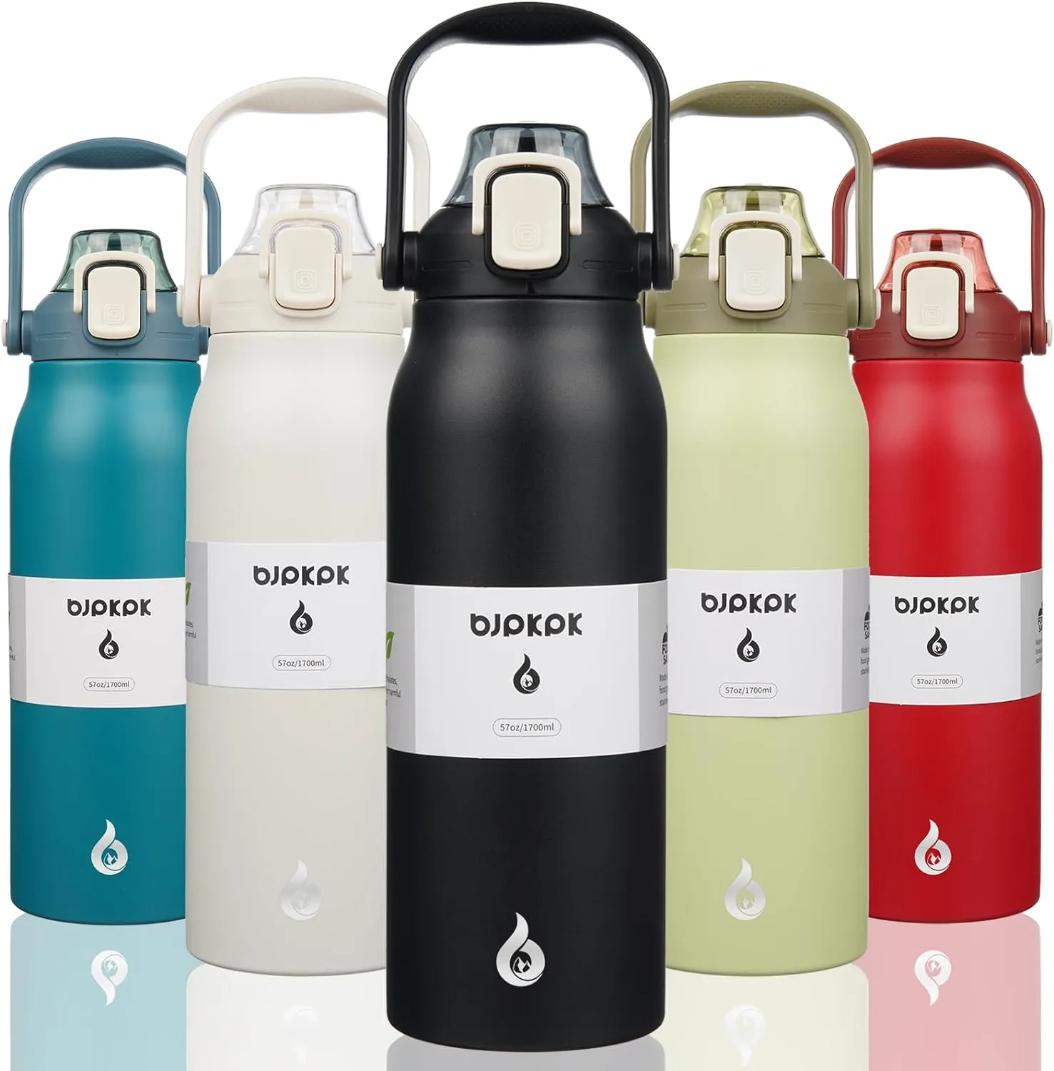 BJPKPK Insulated Water Bottles with Straw, 57 oz Sports Water Bottle with One-handed Opening Lid, BPA Free Leakproof Easy Carry Thermos, Jugs, Flasks for Gym Sports Outdoors, Black