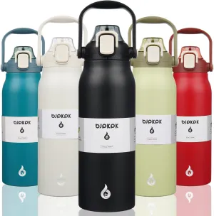 BJPKPK Insulated Water Bottles with Straw, 57 oz Sports Water Bottle with One-handed Opening Lid, BPA Free Leakproof Easy Carry Thermos, Jugs, Flasks for Gym Sports Outdoors, Black