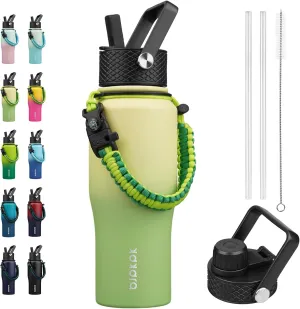 BJPKPK Insulated Water Bottles with Straw Lid, 23oz Metal Water Bottle with 2 lids & Paracord Strap, Double Wall Stainless Steel Vacuum Tumblers, Cups, Mugs, Thermos for Hot& Cold Drinks, Fresh Green