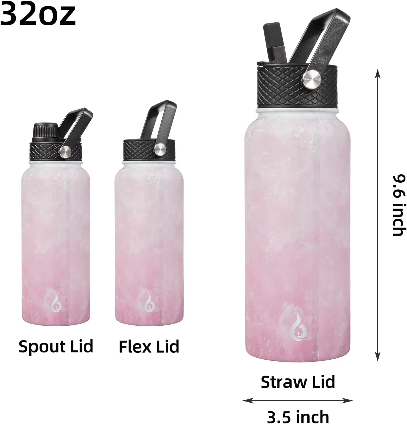 BJPKPK Insulated Water Bottles with Straw Lid, 32oz Metal Large Water Bottle with 3 Lids, Reusable Leak Proof BPA Free Thermos, Stainless Steel Tumblers for Sports, Gym, Travel-Blossom