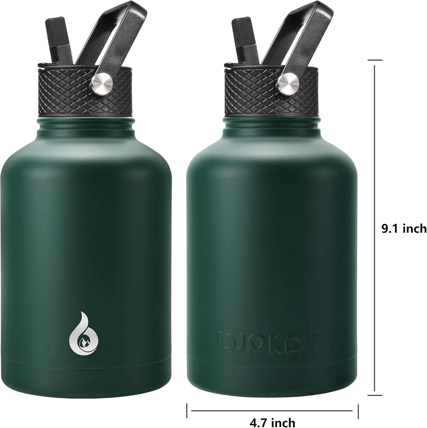 BJPKPK Insulated Water Bottles with Straw Lid, 50oz Large Water Jug, Stainless Steel Vacuum Bottles, Hot & Cold Thermos with 3 Lids and Paracord Handle,Army Green