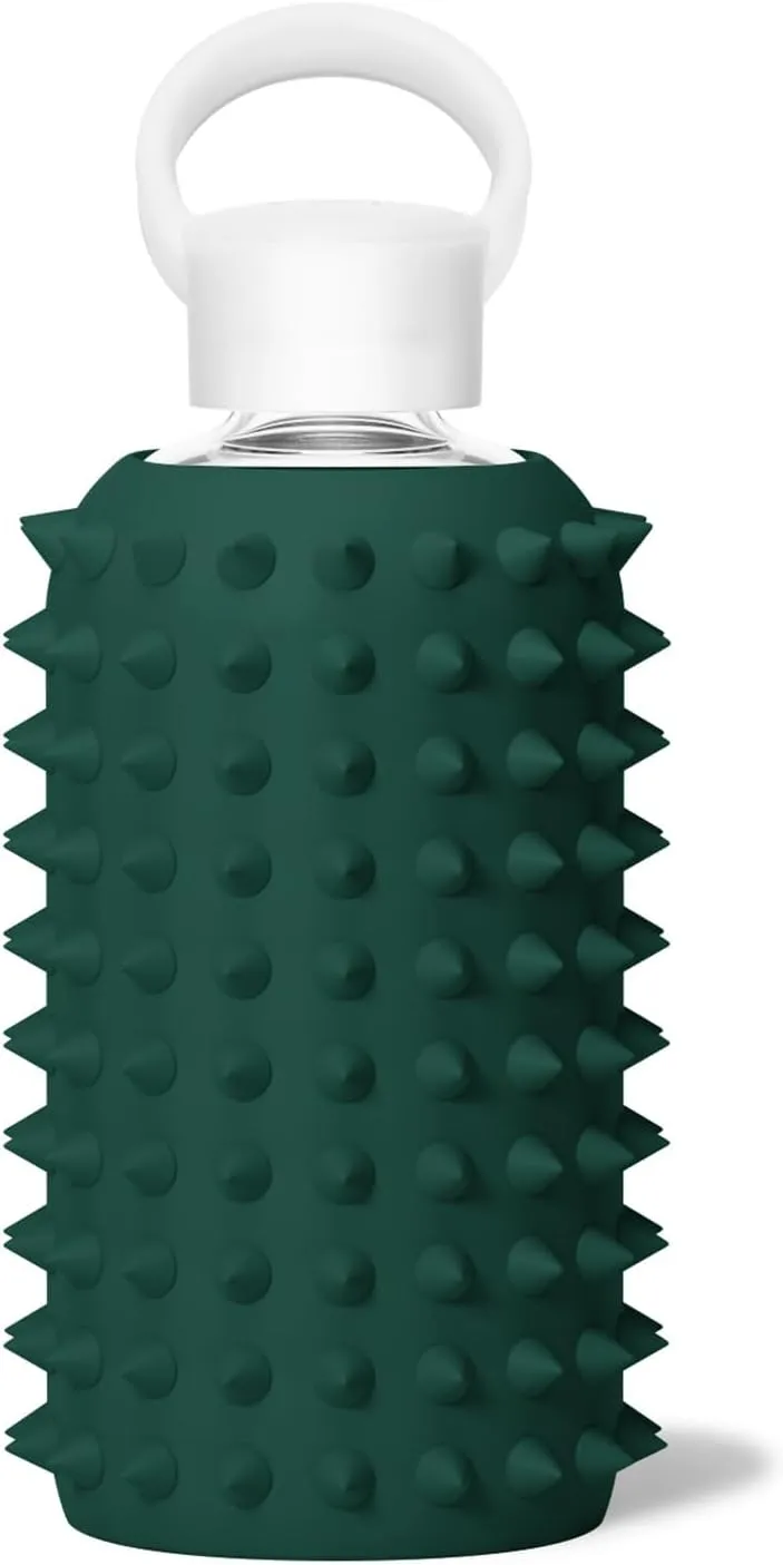 bkr - Little Spiked - 16oz - Reusable Glass Water Bottle - Leakproof, Workout Friendly, Carrying Loop - Dishwasher Safe - Removable Silicone Sleeve - BPA Free, Lead-Safe - Everly
