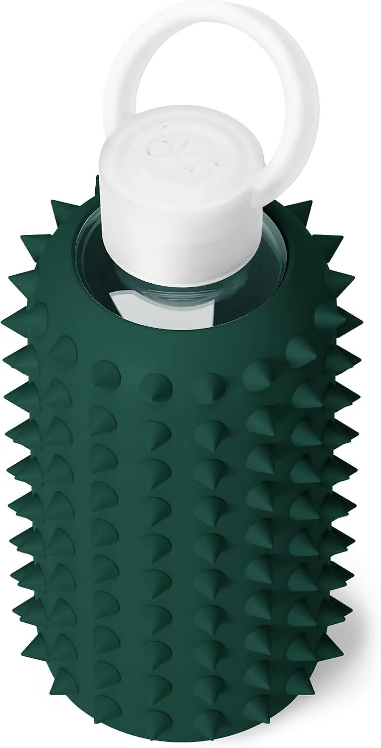 bkr - Little Spiked - 16oz - Reusable Glass Water Bottle - Leakproof, Workout Friendly, Carrying Loop - Dishwasher Safe - Removable Silicone Sleeve - BPA Free, Lead-Safe - Everly