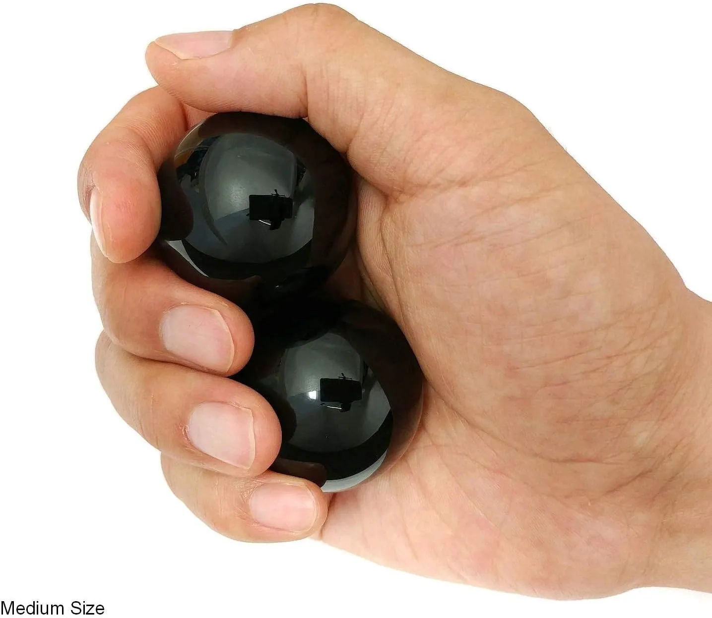 Black Obsidian Baoding Balls with Carry Pouch for Hand Therapy, Exercise, and Stress Relief (Medium 1.5 Inch)