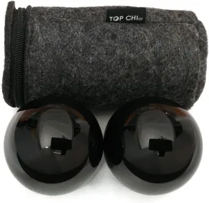 Black Obsidian Baoding Balls with Carry Pouch for Hand Therapy, Exercise, and Stress Relief (Medium 1.5 Inch)
