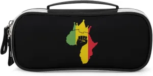 Black Power Fist on Africa Map Portable Pencil Pen Case Small Cosmetic Bag Womens Makeup Pouch Pencil Bags