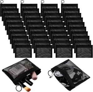 Black Small Zipper Pouch Mesh Mini Cosmetic Bag Coin Purse Bulk Mesh Coin Pouch Organizer for Women Travel Home, 5 x 4 Inch(40 Pcs)