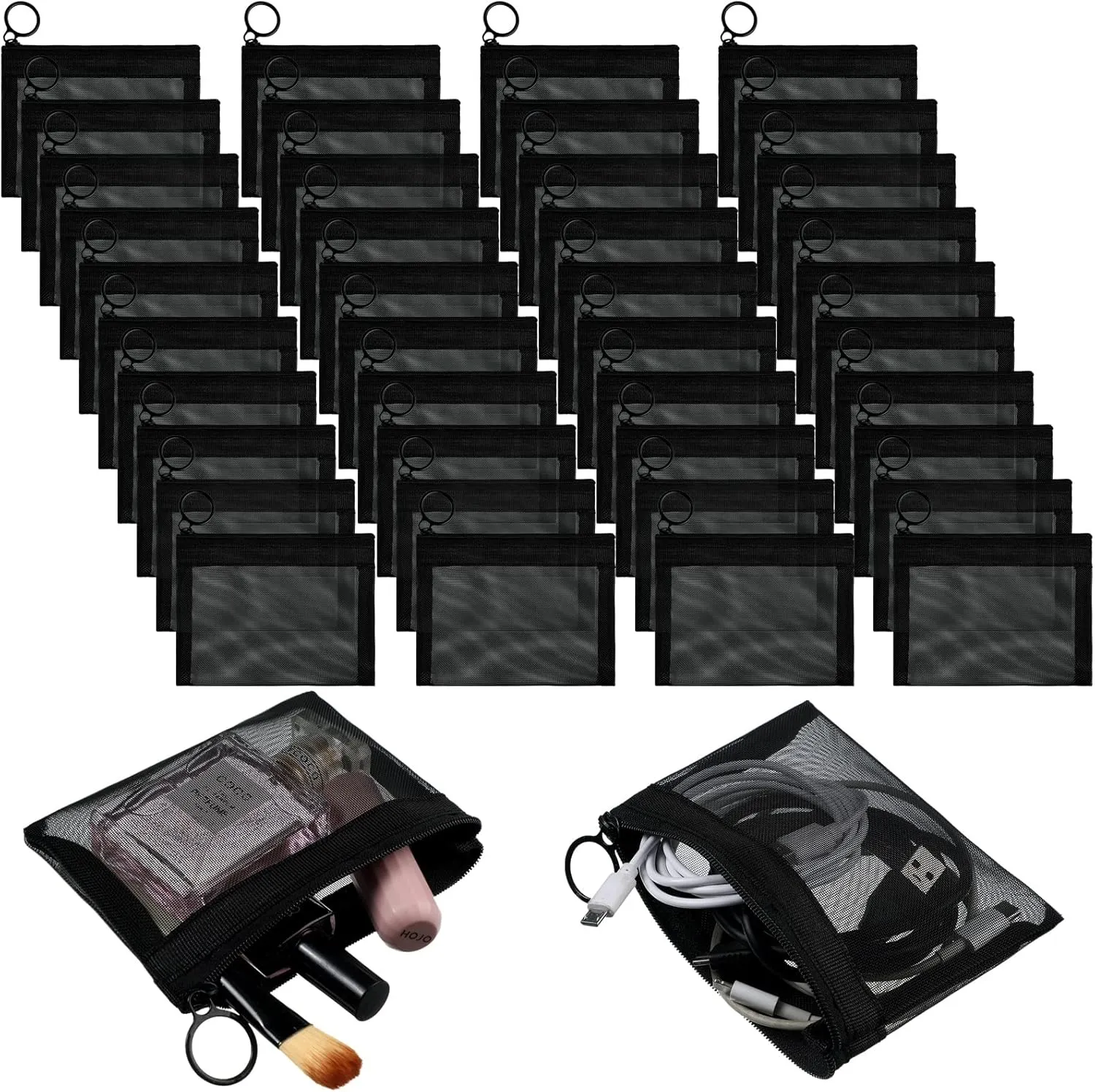 Black Small Zipper Pouch Mesh Mini Cosmetic Bag Coin Purse Bulk Mesh Coin Pouch Organizer for Women Travel Home, 5 x 4 Inch(40 Pcs)