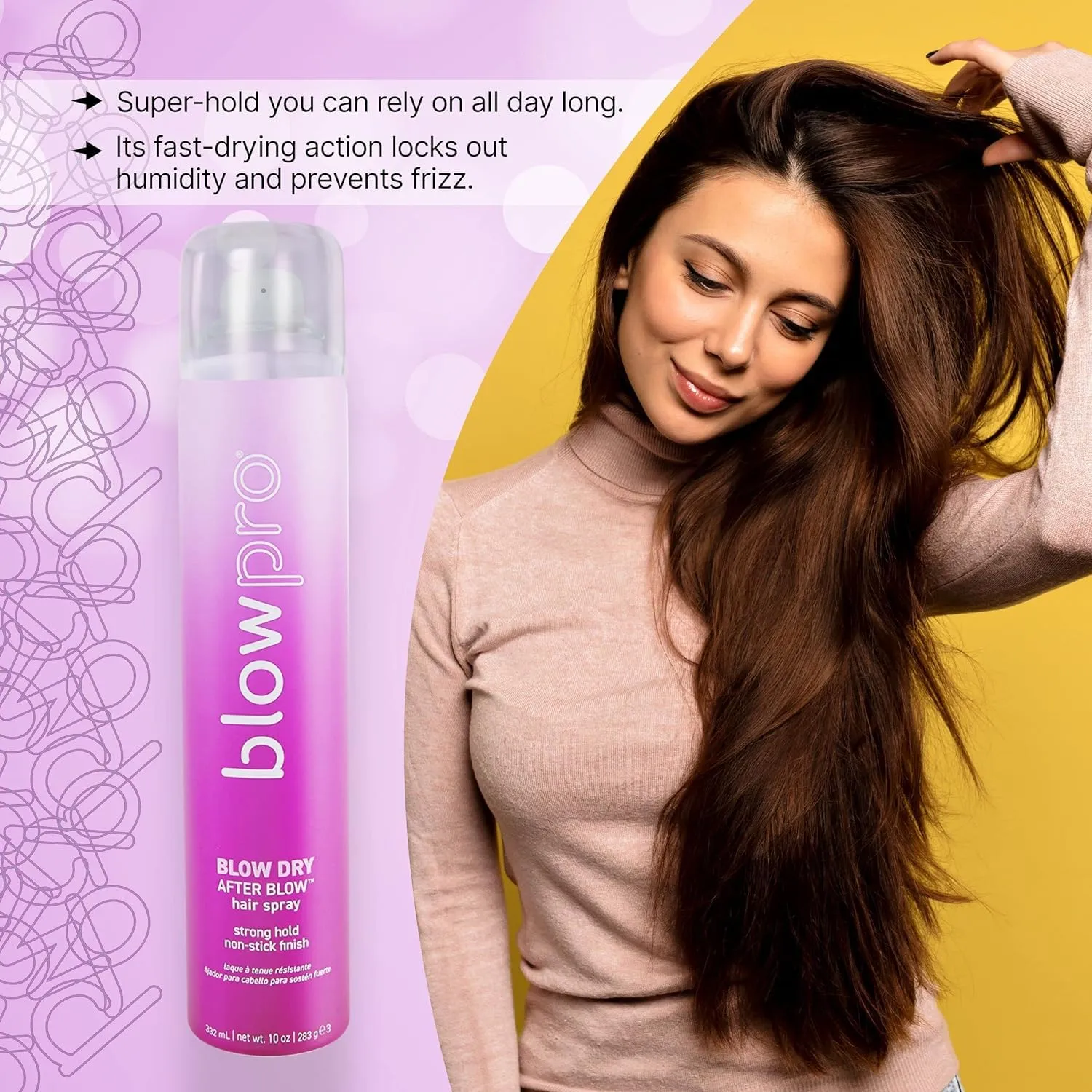 blowpro After Blow Strong Hold Finishing Spray 10oz, Adds Shine, Volume & Frizz Control without Buildup, Soy Protein Helps Strengthen Hair, 100% Keratin Treatment Complaint & Safe for All-Hair Types!