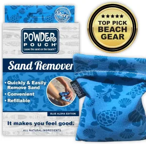Blue Aloha Powder Pouch Sand Remover Mitt - Sand Wipe Off for Beach