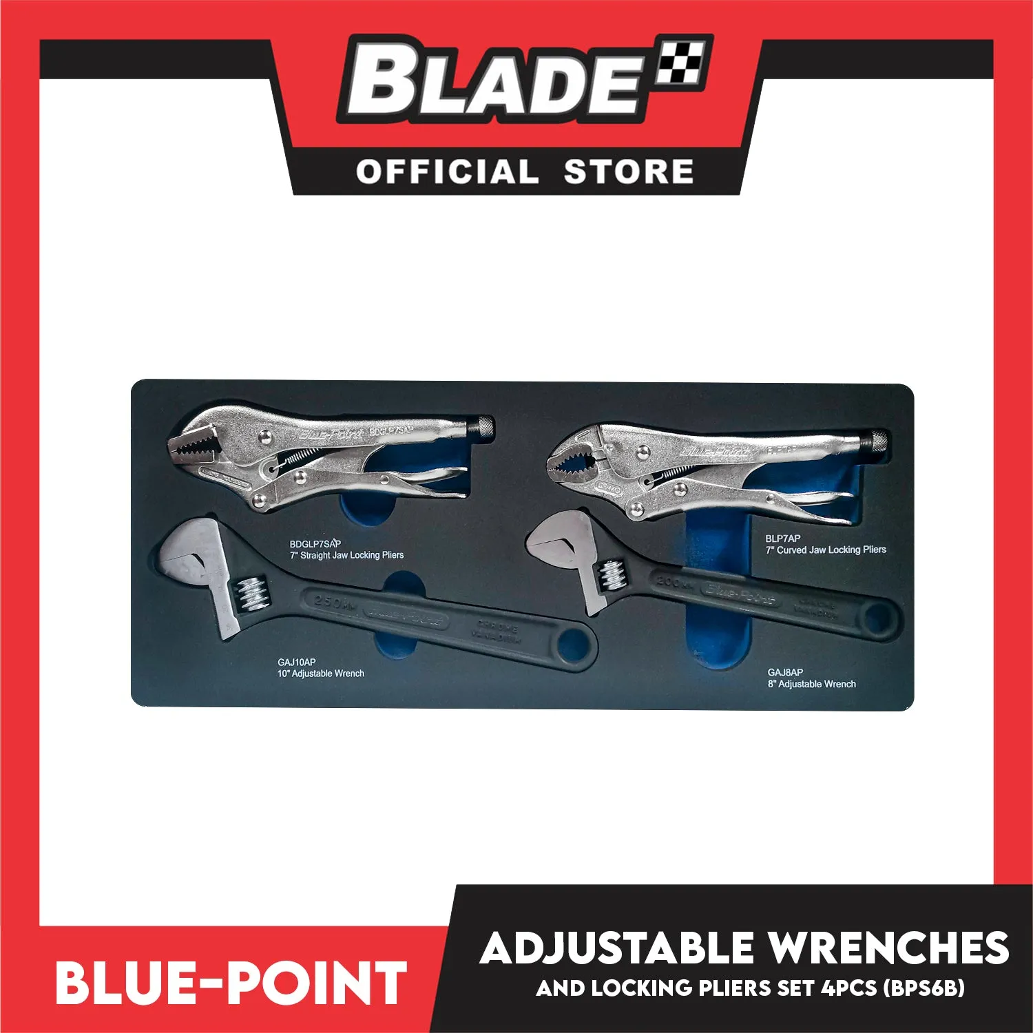 Blue-Point Adjustable Wrenches And Locking Pliers Set, Set Of 4pcs Industrial Tools
