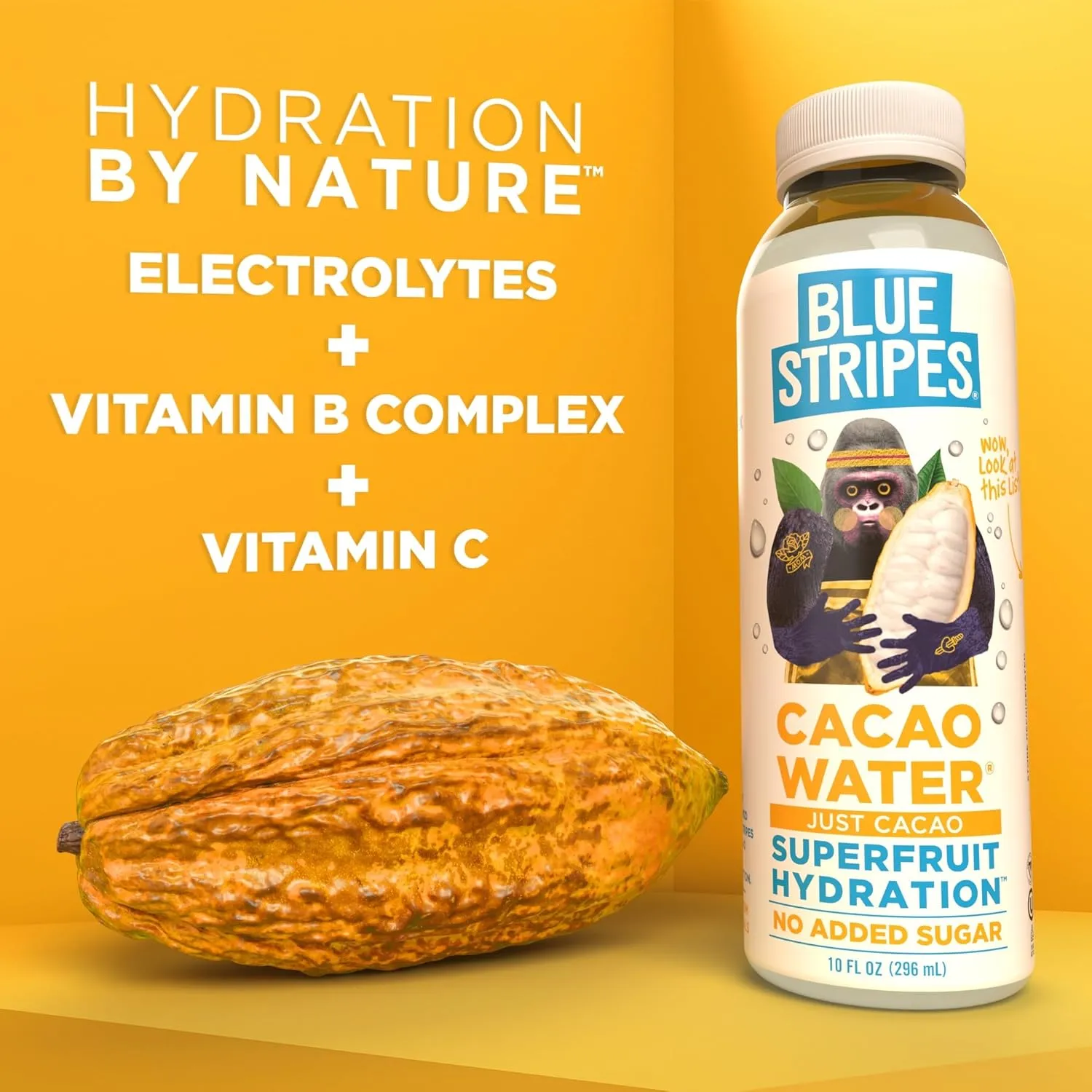 Blue Stripes Cacao Water (Just Cacao) - All-Natural, No Sugar Added, Superfruit Hydration - Electrolytes & Antioxidants | Vitamin C & B | No Artificial Ingredients | (12 Pack)
