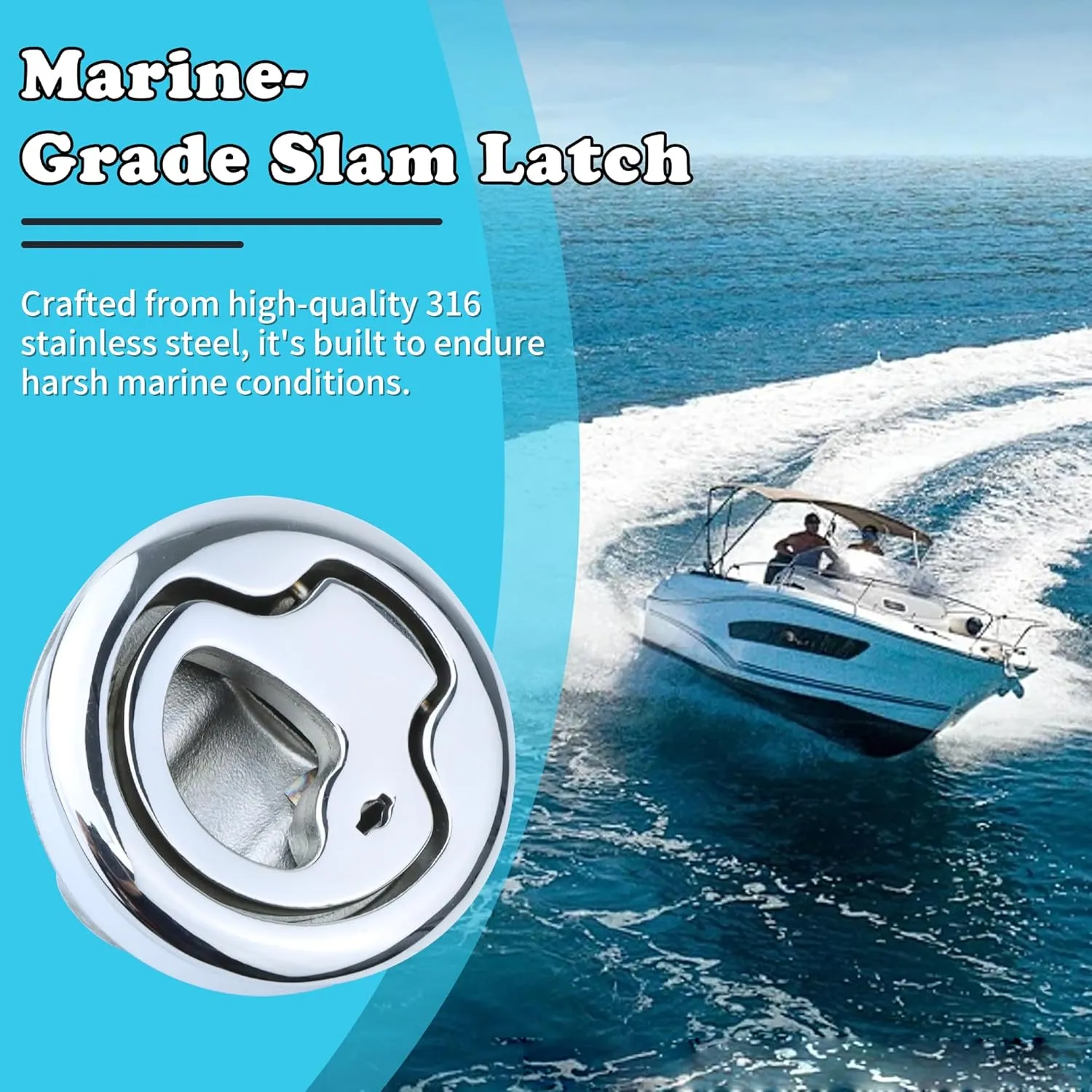 Boat Slam Latch 2" Deck Hatch Latch with Lift Handle Flush - Marine Grade 316 Stainless Steel, for RV, Boat, & Camper Trailer - Easy to Install, & Secure Locking Mechanism 1Pcs/2Pcs/Lock/Non-lock