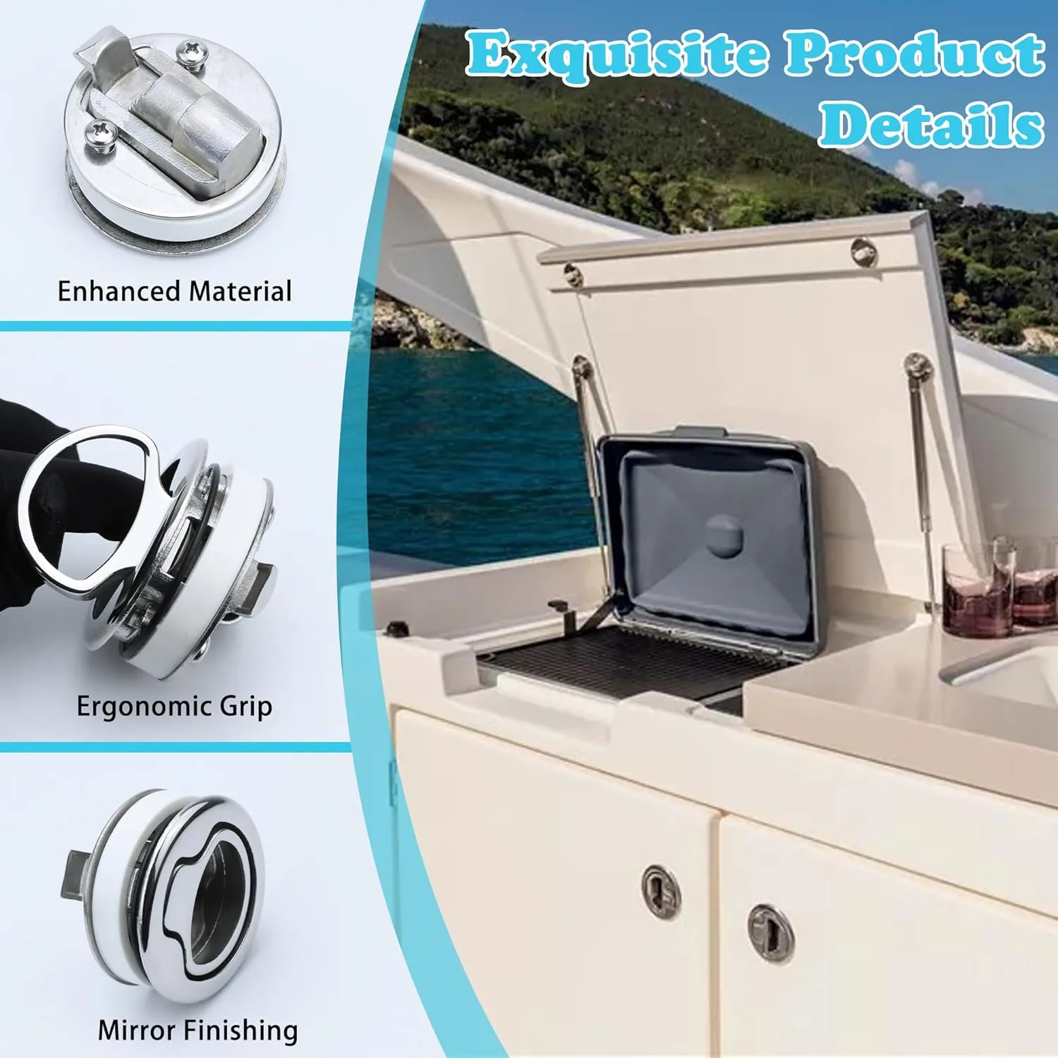 Boat Slam Latch 2" Deck Hatch Latch with Lift Handle Flush - Marine Grade 316 Stainless Steel, for RV, Boat, & Camper Trailer - Easy to Install, & Secure Locking Mechanism 1Pcs/2Pcs/Lock/Non-lock
