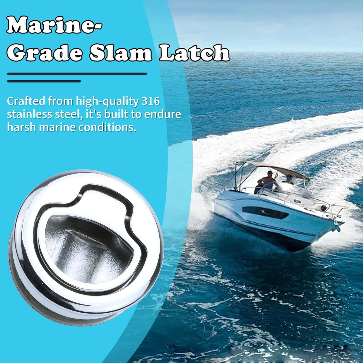 Boat Slam Latch 2" Deck Hatch Latch with Lift Handle Flush - Marine Grade 316 Stainless Steel, for RV, Boat, & Camper Trailer - Easy to Install, & Secure Locking Mechanism 1Pcs/2Pcs/Lock/Non-lock