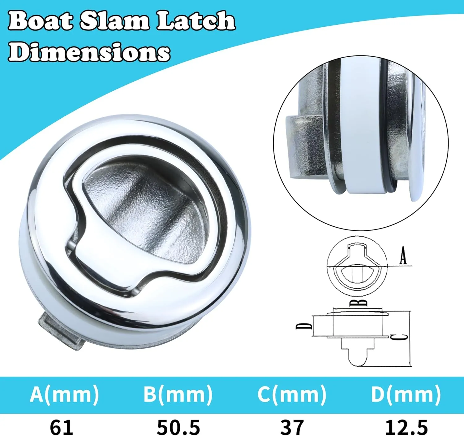 Boat Slam Latch 2" Deck Hatch Latch with Lift Handle Flush - Marine Grade 316 Stainless Steel, for RV, Boat, & Camper Trailer - Easy to Install, & Secure Locking Mechanism 1Pcs/2Pcs/Lock/Non-lock