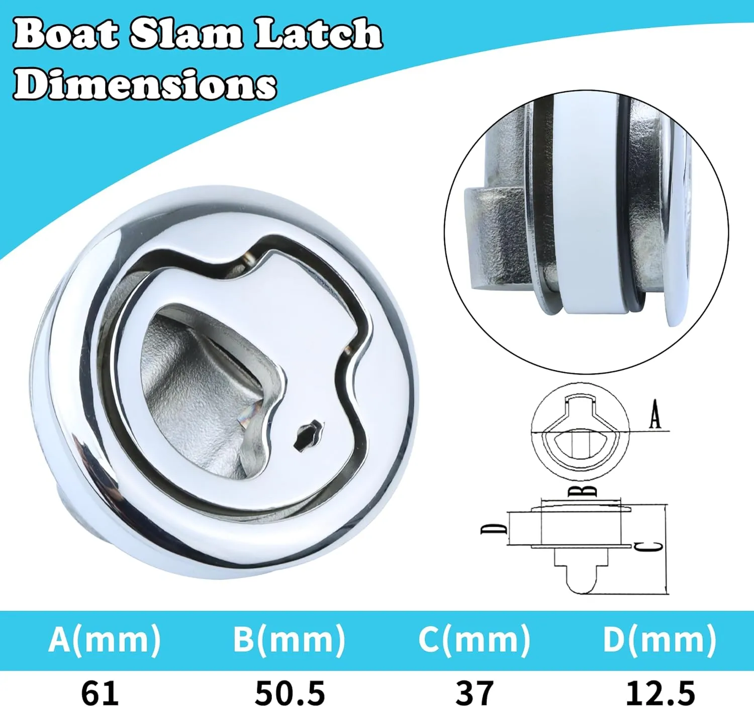 Boat Slam Latch 2" Deck Hatch Latch with Lift Handle Flush - Marine Grade 316 Stainless Steel, for RV, Boat, & Camper Trailer - Easy to Install, & Secure Locking Mechanism 1Pcs/2Pcs/Lock/Non-lock