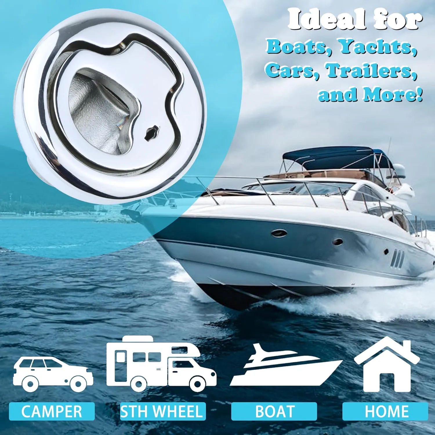 Boat Slam Latch 2" Deck Hatch Latch with Lift Handle Flush - Marine Grade 316 Stainless Steel, for RV, Boat, & Camper Trailer - Easy to Install, & Secure Locking Mechanism 1Pcs/2Pcs/Lock/Non-lock